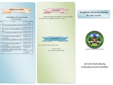 แผ่นพับ ข้อบัญญัติองค์การบริหารส่วนตำบลไทยเจริญ เรื่อง ตลาด พ.ศ.2566